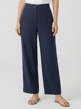 Precis Petite Navy Blue Linen Blend High Rise Wide Leg Cropped Pants - 6 🇬🇧